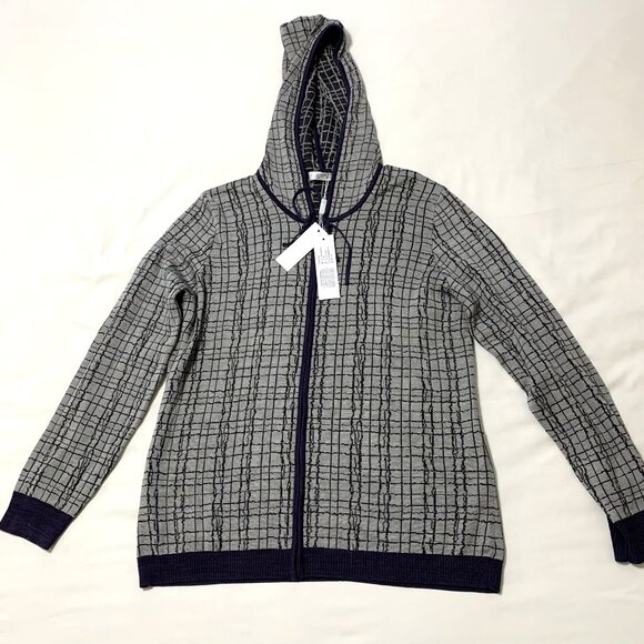 NWT 100% Silk Jacket Hoodie Women Grey Size Large Zip up Long Sleeves - Picture 3 of 11